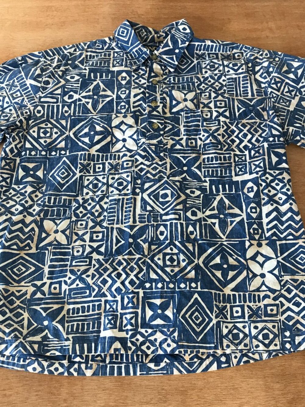 Ono Hawaiian Shirt Men L Blue Geometric Tribal 1/4 Button Up Pullover Pocket